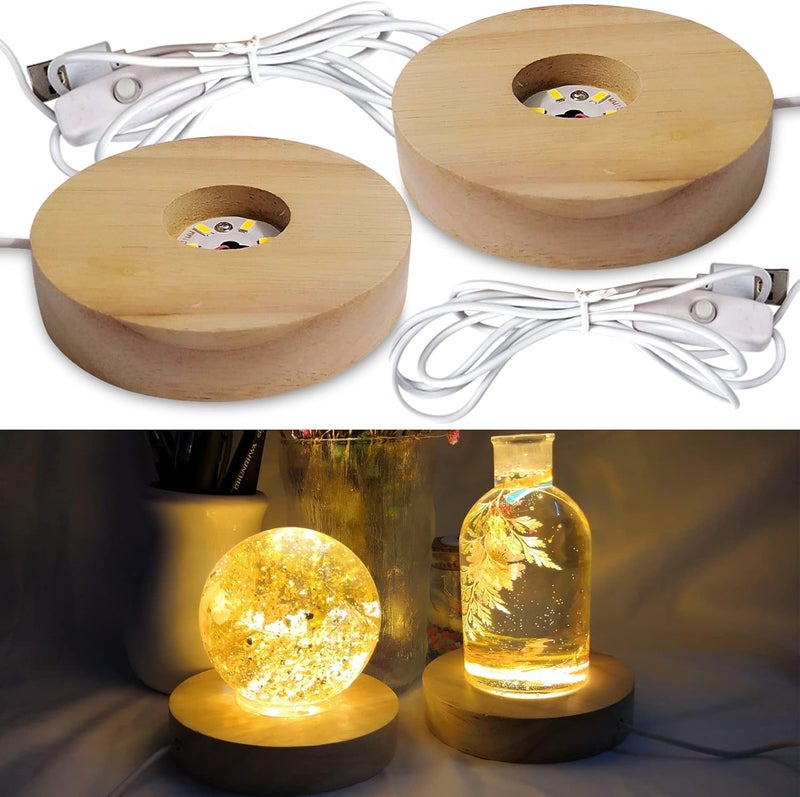 Voaesdk 2Pcs Wood LED Lights Display Bases 3.94 Inch Wooden Lamp Holders Wood Lighted Base Stand for 3D Laser Crystal Glass Resin Art Sphere Cylinder Cube Paperweights - Image 1