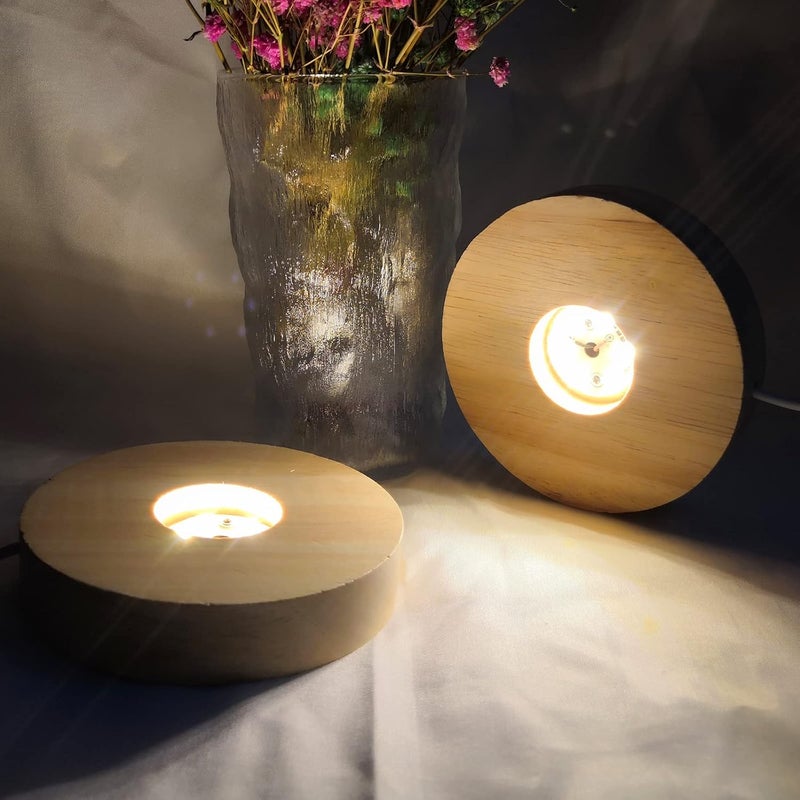 Voaesdk 2Pcs Wood LED Lights Display Bases 3.94 Inch Wooden Lamp Holders Wood Lighted Base Stand for 3D Laser Crystal Glass Resin Art Sphere Cylinder Cube Paperweights - Image 2