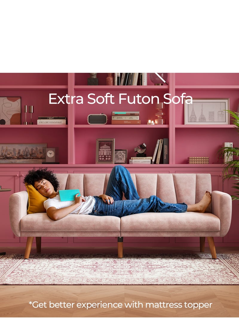 LINSY HOME Elegant 3 Seater Fabric Sofa Bed , For Living Room and Offices, Pink Color, Size 192L x 85W x 78H cm  - Image 3