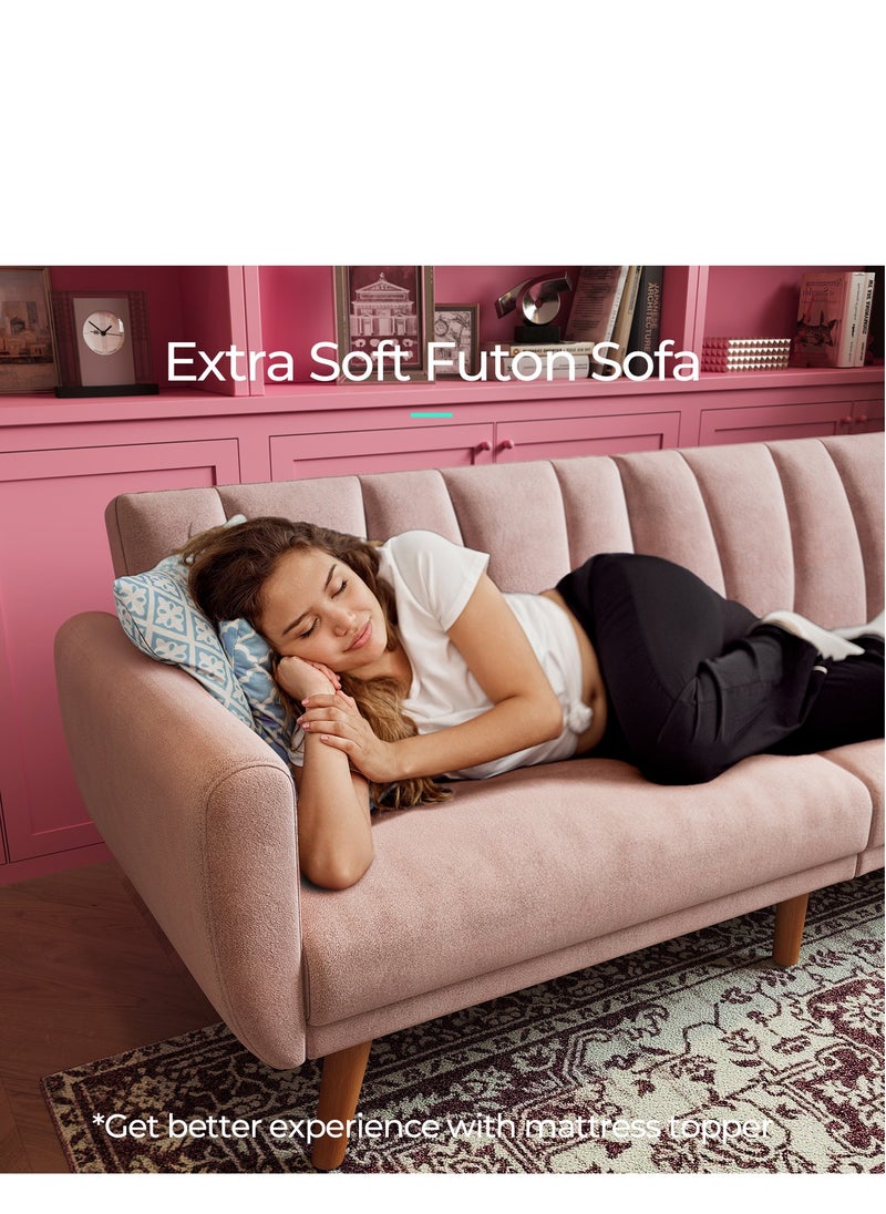 LINSY HOME Elegant 3 Seater Fabric Sofa Bed , For Living Room and Offices, Pink Color, Size 192L x 85W x 78H cm  - Image 4