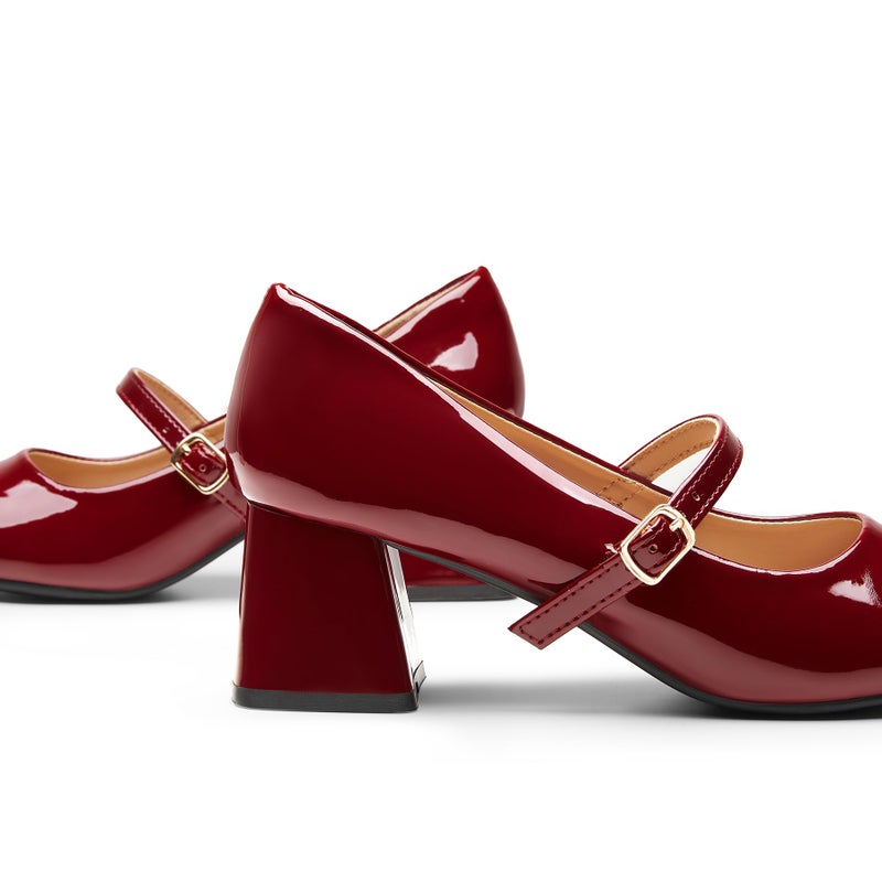 Trary Mary Jane Shoes Women,Chunky Pumps Shoes Dressy Casual,Closed Toe Heels Burgundy 8 - Image 4