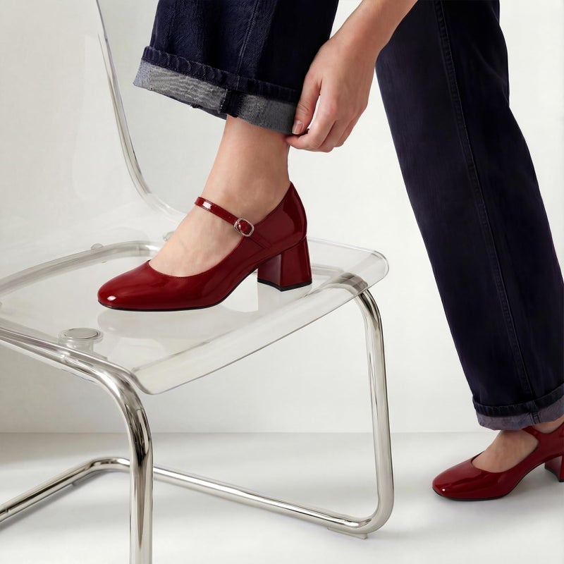 Trary Mary Jane Shoes Women,Chunky Pumps Shoes Dressy Casual,Closed Toe Heels Burgundy 8 - Image 2