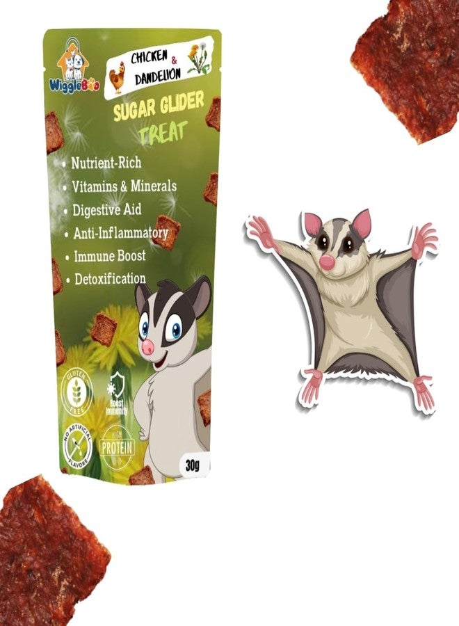 WiggleBoo Chicken & Dandelion SugarGlider Treat | Protein Rich | Fiber Rich | Crunchy Healthy Snacks | 100% Natural | 30g - Image 1