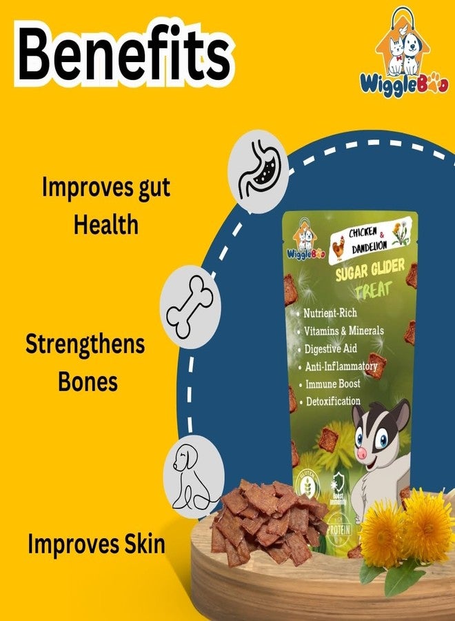 WiggleBoo Chicken & Dandelion SugarGlider Treat | Protein Rich | Fiber Rich | Crunchy Healthy Snacks | 100% Natural | 30g - Image 5