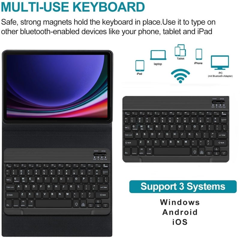 ProElite Keyboard case for Samsung Galaxy Tab S9 FE 10.9/Tab S10 Lite 10.9"/S10 FE 10.9 inch/S9 11 inch with S Pen Holder, Magnetic Detachable Wireless Bluetooth Keyboard, Dark Green - Image 4