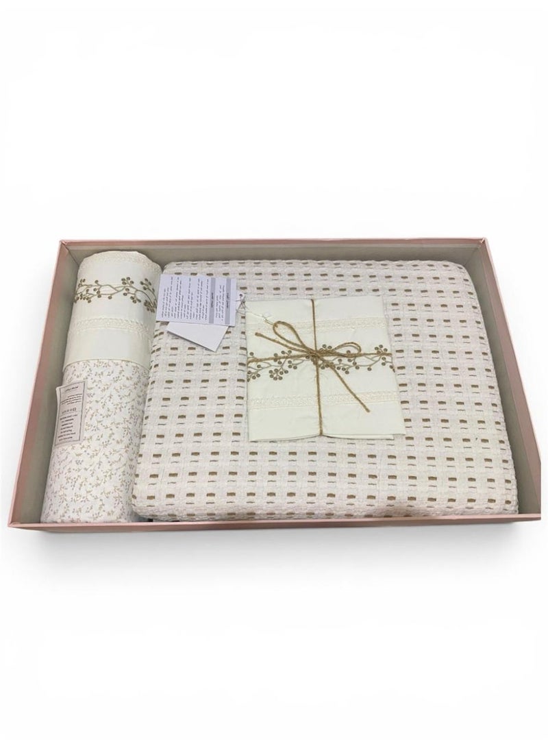 Luxurious Mallorca Summer Bedding Set – Off-White with gold Accents, 100% Cotton (6-Piece Set) - Image 2
