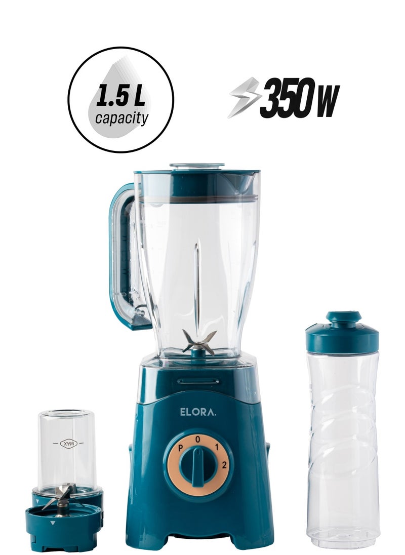 ELORA - 3 In 1 Blender With 3 Speed Setting And Pulse Function- Smoothie Making And Juicing 300-350 Watts | Unbreakable Blender Jars With Stainless Steel Blades | EL-BL-3213 Dark Green - Image 1