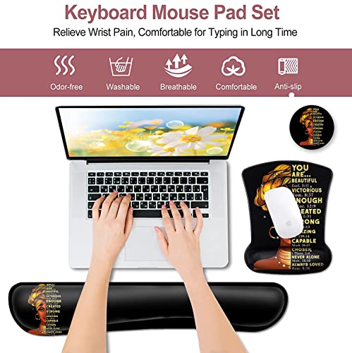JVGFYNKL Black Mouse Pad with Stitched Edge, Non-Slip Rubber Base, African American Wall Art Black Woman Queen Pattern，Office Accessories Desk Decor for Computers, Mouse Pad and Keyboard Wrist Guard Set - Image 3