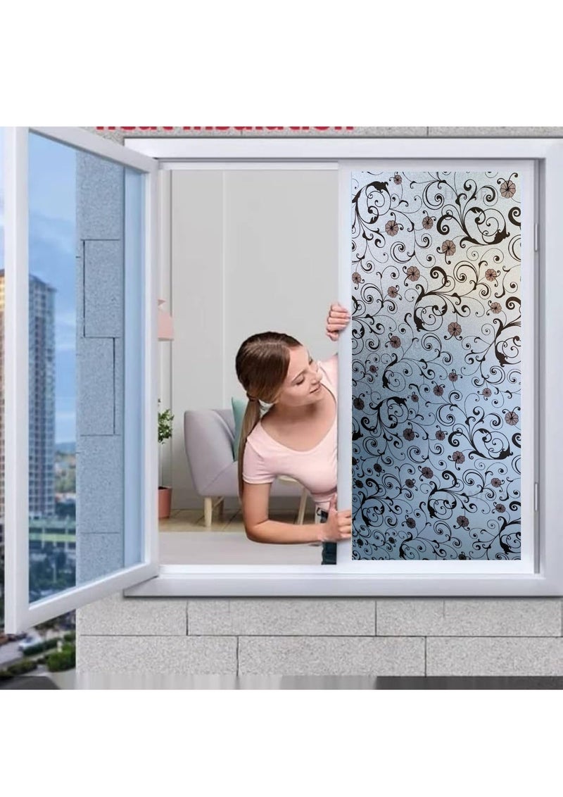 HOME13™ Frosted Glass Window Film Self Adheisve Decoartive Window Privacy Film Heat Control Removable Vinyl Window Sticker for Home Office (16"x50" Inch, Black Flower) - Image 5