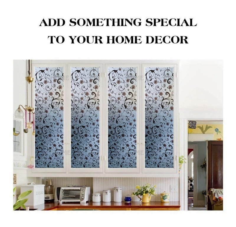 HOME13™ Frosted Glass Window Film Self Adheisve Decoartive Window Privacy Film Heat Control Removable Vinyl Window Sticker for Home Office (16"x50" Inch, Black Flower) - Image 4