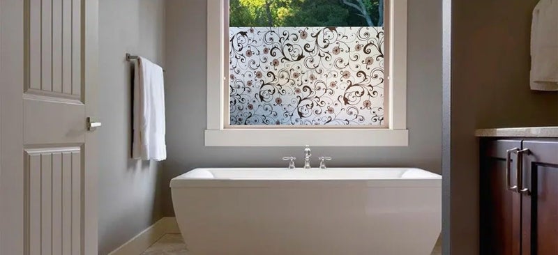 HOME13™ Frosted Glass Window Film Self Adheisve Decoartive Window Privacy Film Heat Control Removable Vinyl Window Sticker for Home Office (16"x50" Inch, Black Flower) - Image 3