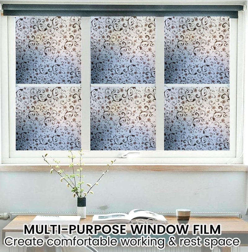 HOME13™ Frosted Glass Window Film Self Adheisve Decoartive Window Privacy Film Heat Control Removable Vinyl Window Sticker for Home Office (16"x50" Inch, Black Flower) - Image 2