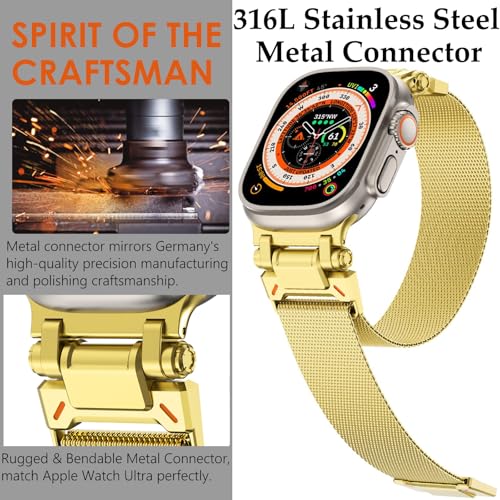 WINGLE Milanese Loop for Gold Apple Watch Band Ultra 3/2/1 Band 49mm Series 11 10 46mm 45mm 44mm 42mm SE 3/2/1 9 8 7 6 5 4 3 Men, Magnetic Mesh Stainless Steel Metal Connector iWatch Strap, Gold - Image 2