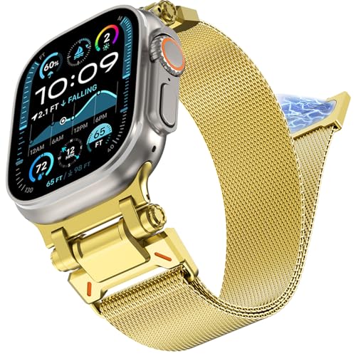 WINGLE Milanese Loop for Gold Apple Watch Band Ultra 3/2/1 Band 49mm Series 11 10 46mm 45mm 44mm 42mm SE 3/2/1 9 8 7 6 5 4 3 Men, Magnetic Mesh Stainless Steel Metal Connector iWatch Strap, Gold - Image 5