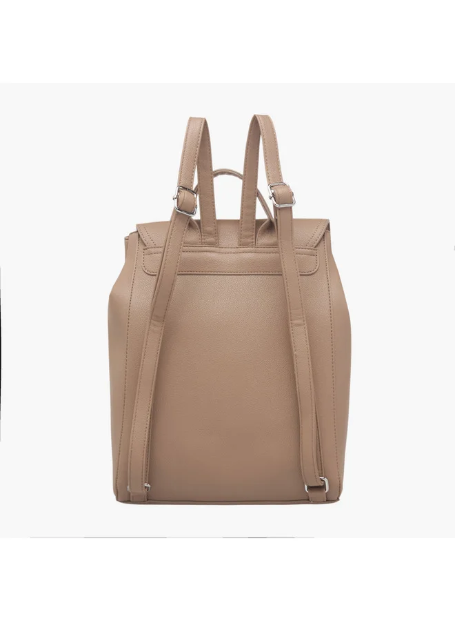 Flora Bella By Shoexpress Women Textured Backpack with Magnetic Closure and Adjustable Straps