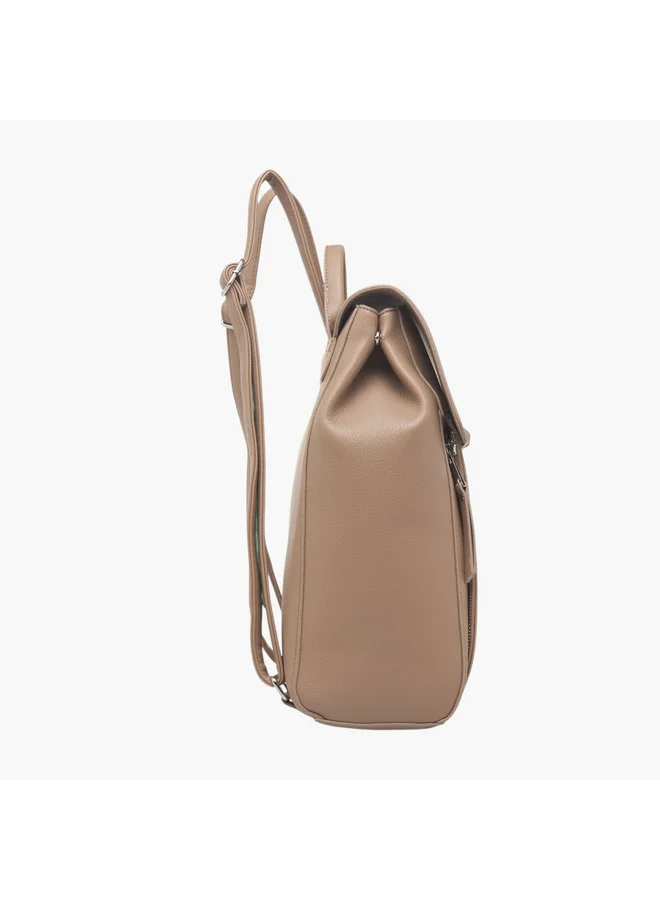 Flora Bella By Shoexpress Women Textured Backpack with Magnetic Closure and Adjustable Straps