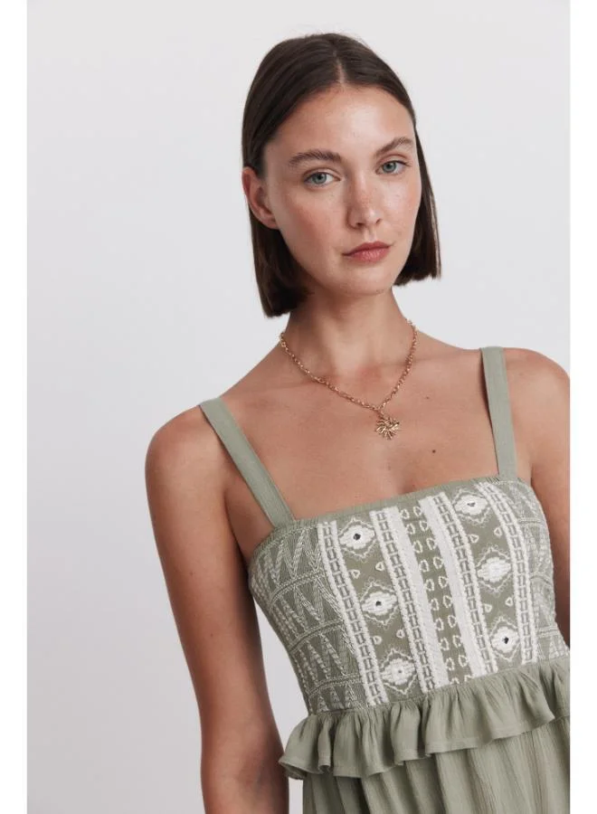 Springfield Embroidered strap midi dress
