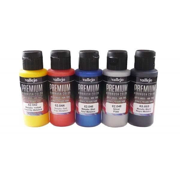 Vallejo - Premium Color Set Metallic Colors | Water-Based Multi-Surface Pigments | Different Metal Color Finishes | Acrylic Professional Airbrushing Kit | 5 Bottles x 60 ml. (2.02 fl.oz.) - Image 2