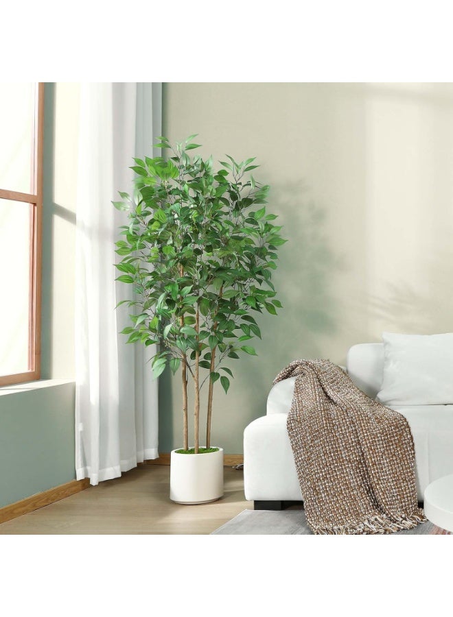 يوڠام شجرة تين صناعية مع أصيص بارتفاع 150 سم، شجرة تين صناعية واقعية بثلاثة جذوع وأوراق مقاومة للأشعة فوق البنفسجية، نبات زخرفي مزروع في أصيص مثالي للمنزل أو المكتب أو غرفة المعيشة ولديكور الأماكن الداخلية - Image 4