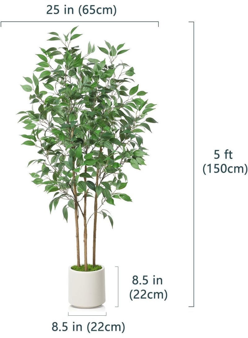 يوڠام شجرة تين صناعية مع أصيص بارتفاع 150 سم، شجرة تين صناعية واقعية بثلاثة جذوع وأوراق مقاومة للأشعة فوق البنفسجية، نبات زخرفي مزروع في أصيص مثالي للمنزل أو المكتب أو غرفة المعيشة ولديكور الأماكن الداخلية - Image 2