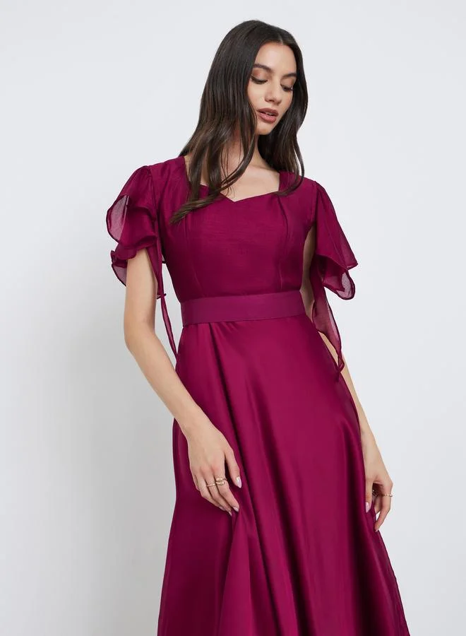 Maxim Creation Maxim Creation Pencil dress In Silk finish fabric with belt and curly sleeves