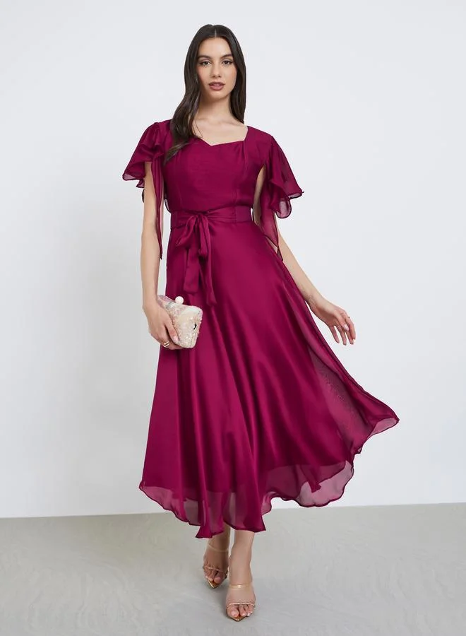 Maxim Creation Maxim Creation Pencil dress In Silk finish fabric with belt and curly sleeves