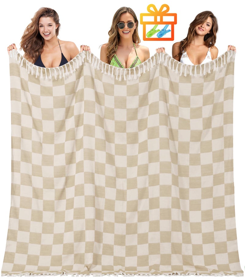 Antfuny Giant Beach Towel Blanket Autumn Outing Stuff for Women & Men Road Trip Camping Gear Ship Cruise Gear Must Haves Extra Large XXL Beige Plain PatternAirplane Accessories Travel Gadgets - Image 1