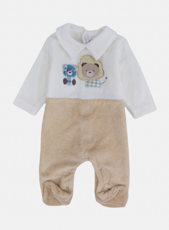 Baby Boys Velvet Baby Footie - Lion and Bear Design - Image 1