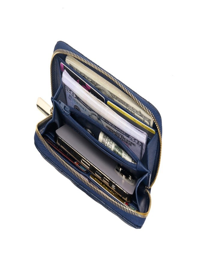 Daisy Rose Women’s Zip-Around Wallet & Phone Clutch with RFID Blocking, PU Vegan Leather (Dark Blue) - Image 3
