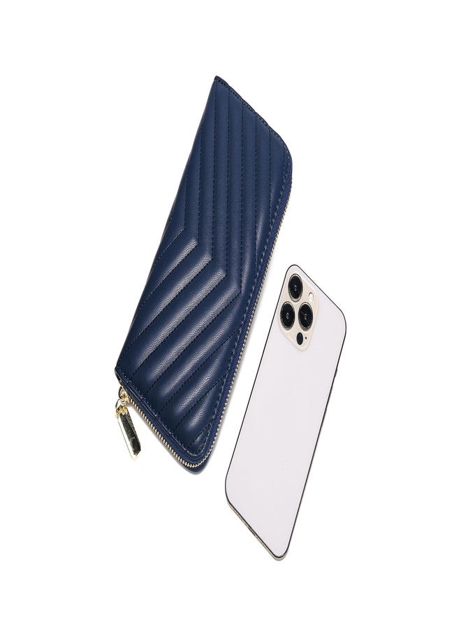 Daisy Rose Women’s Zip-Around Wallet & Phone Clutch with RFID Blocking, PU Vegan Leather (Dark Blue) - Image 2