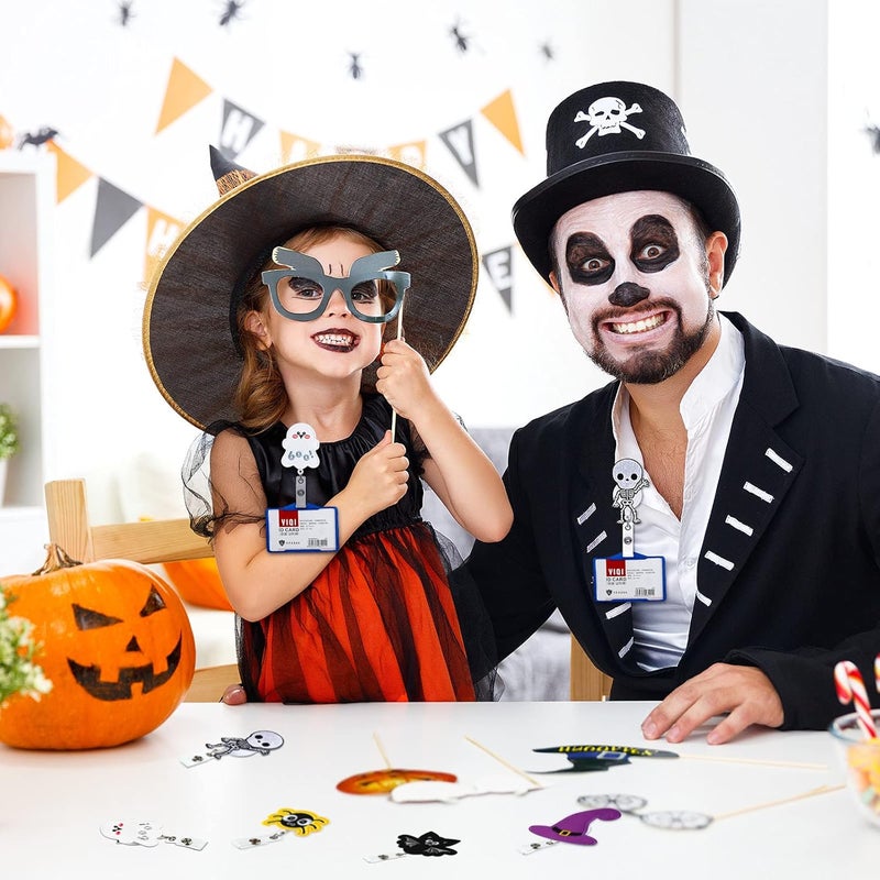 كلاراكو قطع من بكرات شارة الهالوين القابلة للسحب المصنوعة من اللباد، حامل شارة اسم الهوية، شارة هالوين على شكل قرع وعنكبوت وجمجمة وقبعة ساحرة، بكرات شارة ممرضة مع مشبك على شكل تمساح لموظفي المكاتب والأطباء والممرضات، 6 أنماط - Image 5