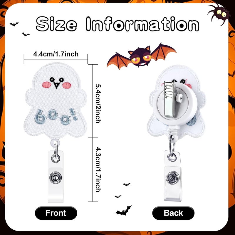 كلاراكو قطع من بكرات شارة الهالوين القابلة للسحب المصنوعة من اللباد، حامل شارة اسم الهوية، شارة هالوين على شكل قرع وعنكبوت وجمجمة وقبعة ساحرة، بكرات شارة ممرضة مع مشبك على شكل تمساح لموظفي المكاتب والأطباء والممرضات، 6 أنماط - Image 2