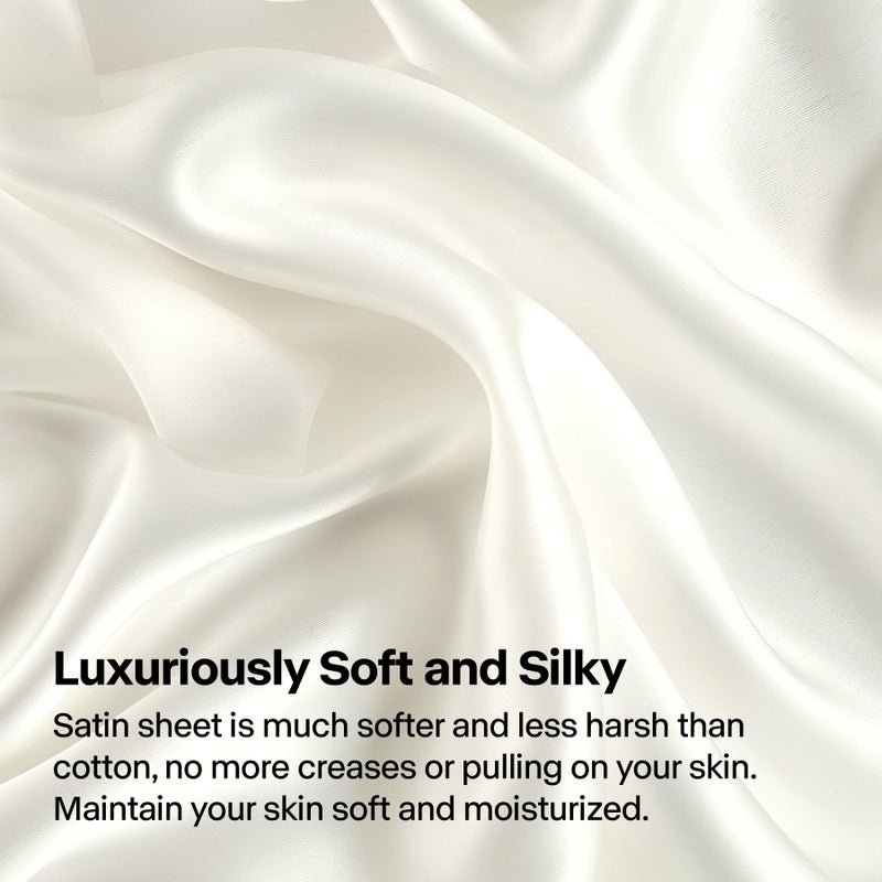 BEDELITE King Size Sheets Set, Luxury Soft Ivory White Satin Sheets for Hair and Skin, Similar to Silk Bed Sheets Set 4 Pieces with 1 Deep Pocket Fitted Sheet, 1 Flat Sheet, and 2 Pillowcases - Image 3