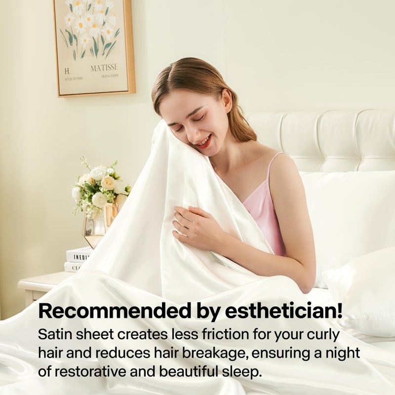 BEDELITE King Size Sheets Set, Luxury Soft Ivory White Satin Sheets for Hair and Skin, Similar to Silk Bed Sheets Set 4 Pieces with 1 Deep Pocket Fitted Sheet, 1 Flat Sheet, and 2 Pillowcases - Image 4