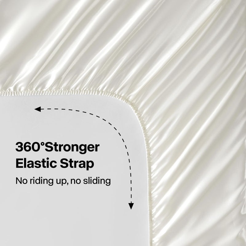 BEDELITE King Size Sheets Set, Luxury Soft Ivory White Satin Sheets for Hair and Skin, Similar to Silk Bed Sheets Set 4 Pieces with 1 Deep Pocket Fitted Sheet, 1 Flat Sheet, and 2 Pillowcases - Image 5