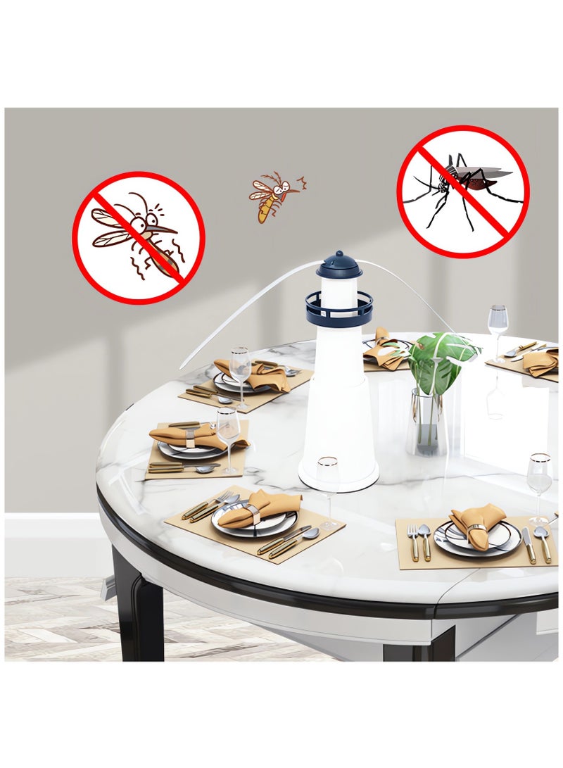 SYOSI Fly Fans for Tables, Lighthouse Fly Repellent for Outdoor Indoor Tables, Portable Fly Deterrent Fan with Holographic Blades, Fly Fan for Kitchen Restaurant Party Picnic (2 Pack) - Image 3