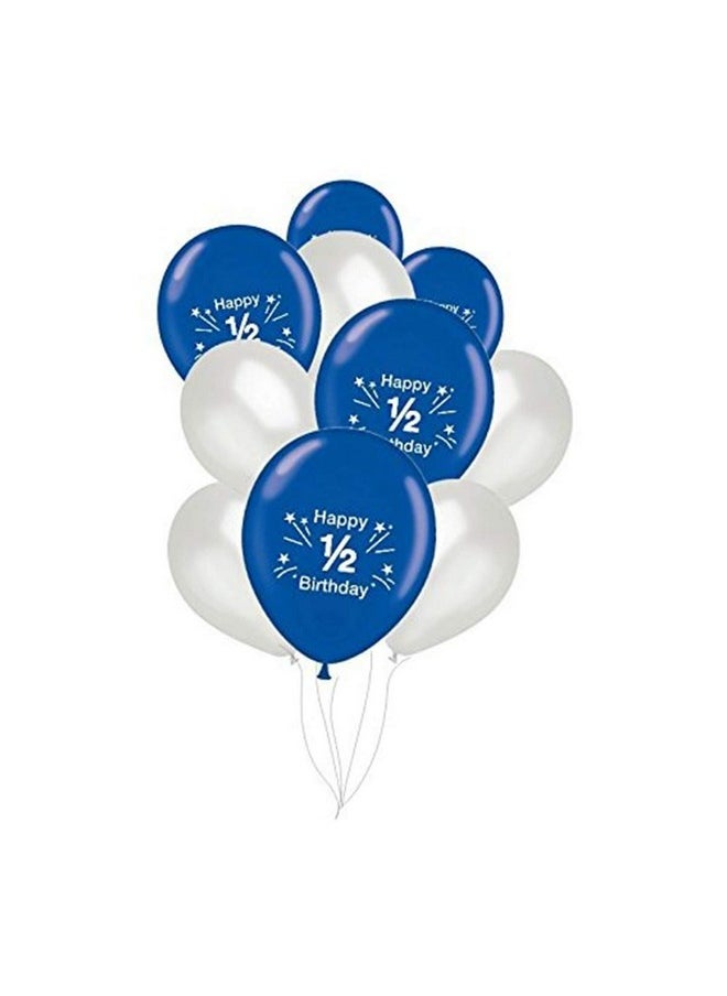 Funcart Funcart Half Birthday Printed Blue & Silver Metallic 9" Balloon (10pcs/Pack) 
