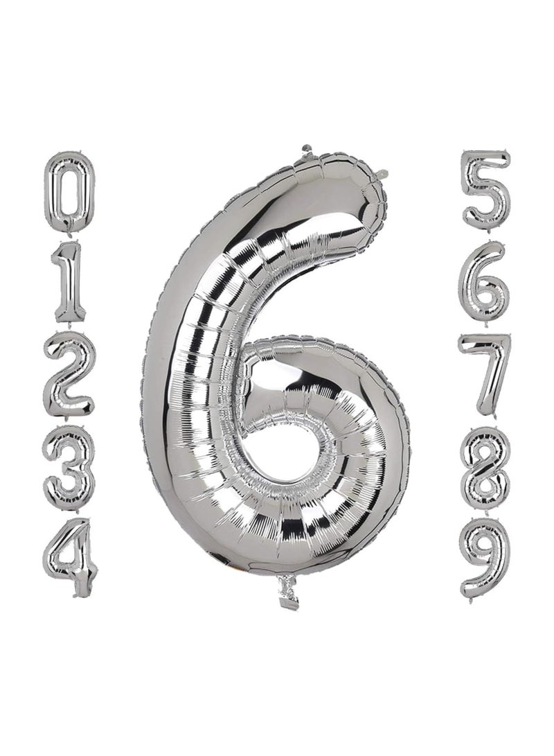 Goldedge Goldedge Number 6, 32 Inch Number Balloons Foil Silver - Glamorous Party Decorations for Birthdays, Anniversaries, and Special Events  - Image 1