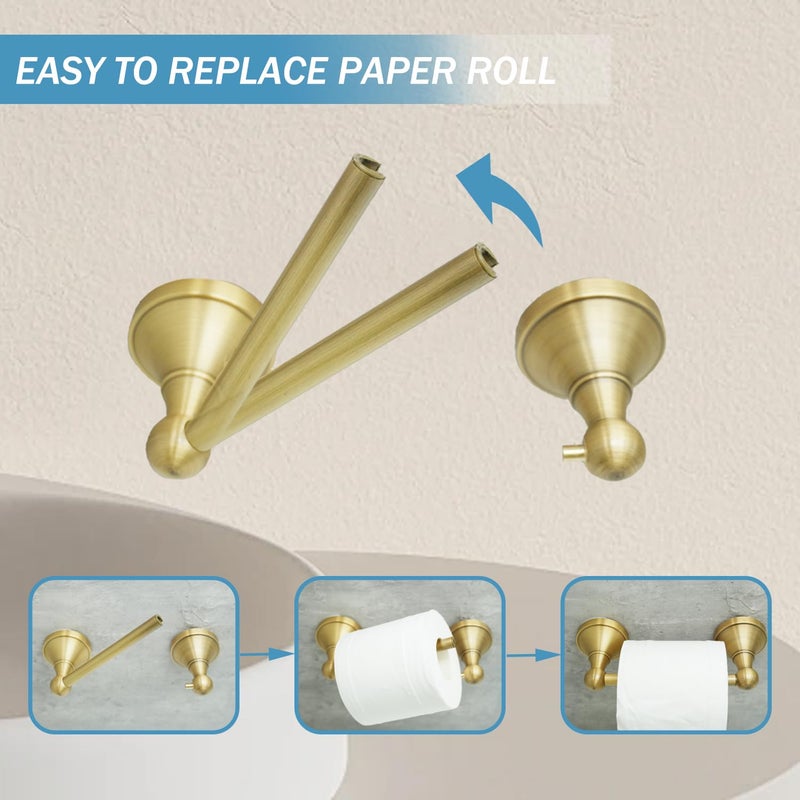 Celbon Brass Toilet Roll Holder Double Post Pivoting Antique Toilet Paper Holder Tissue Roll Wall Mounted Toilet Paper Loo Holder for Bathroom Kitchen (Brush Bronze) - Image 2