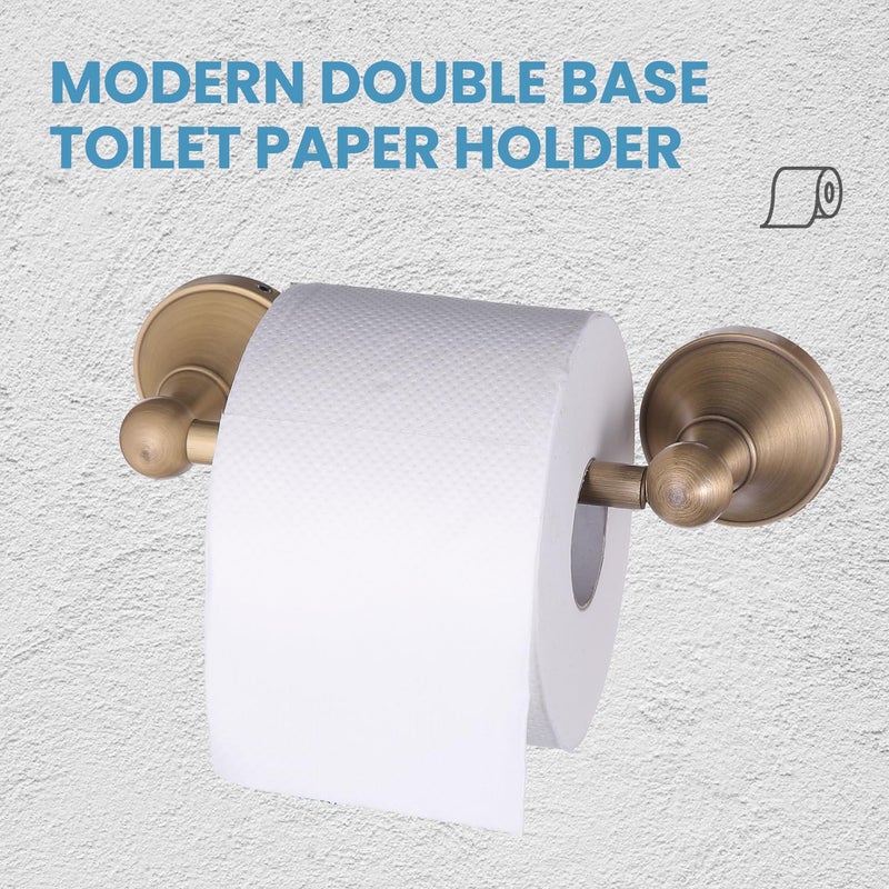 Celbon Brass Toilet Roll Holder Double Post Pivoting Antique Toilet Paper Holder Tissue Roll Wall Mounted Toilet Paper Loo Holder for Bathroom Kitchen (Brush Bronze) - Image 4
