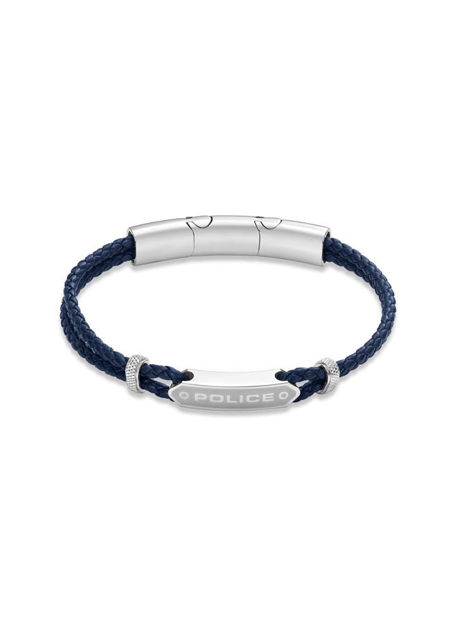 POLICE - Twincord BraceletDouble Row Navy Leather with Stainless Steel Rings and Central Screwed PlaqueRugged and Sophisticated Men's Style - Image 1