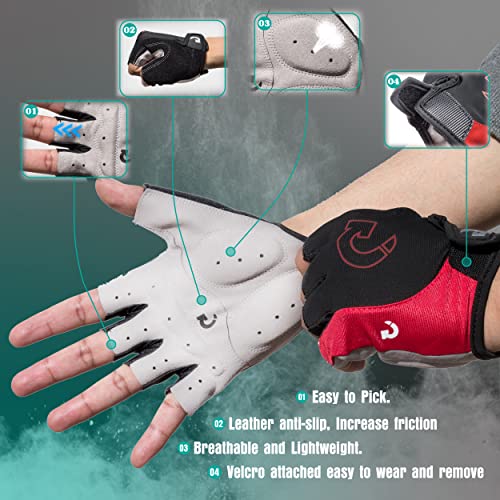 GEARONIC Cycling Gloves Bike Bicycle Motorcycle Glove Mountain Bike Gloves MTB Shockproof Foam Padded Outdoor Workout Sports Half Finger Short Gloves Guantes - Red M - Image 3