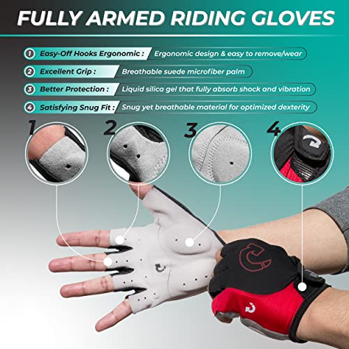 GEARONIC Cycling Gloves Bike Bicycle Motorcycle Glove Mountain Bike Gloves MTB Shockproof Foam Padded Outdoor Workout Sports Half Finger Short Gloves Guantes - Red M - Image 5