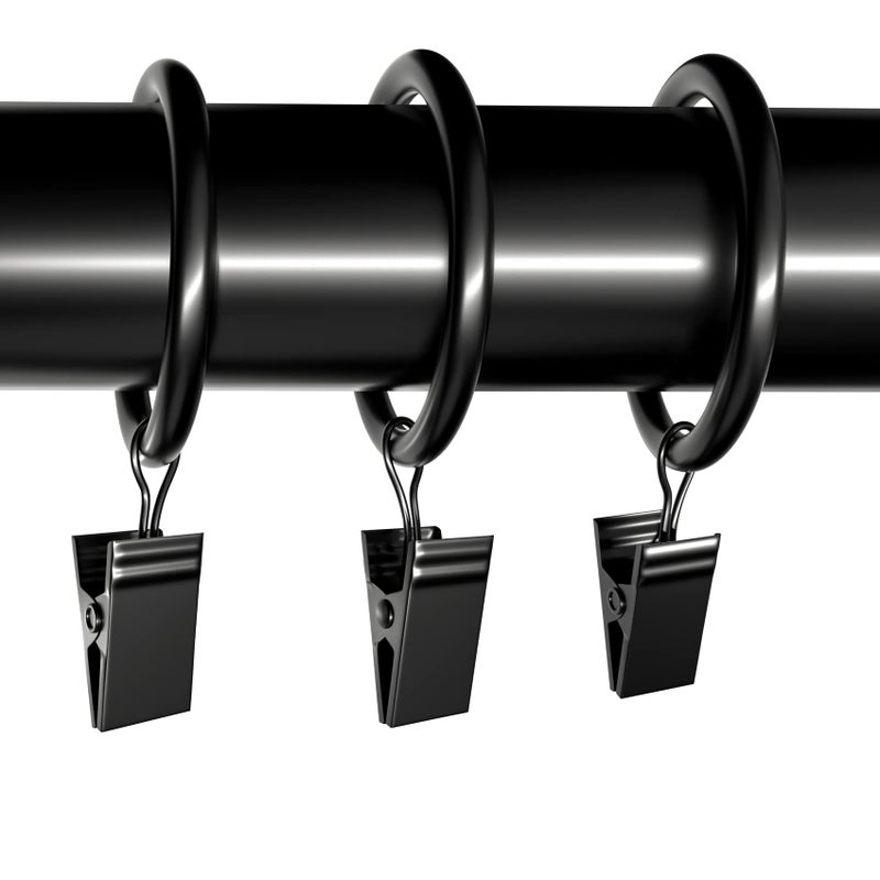 Lansian Lansian 20Pack Curtain Rings with Clips Drapery Clips for Curtain Drapery Rings with Clips for Hanging Drapery Drapes Bows 2 inch Interior Diameter Fits up to 18in Curtain Rod Vintage Black 