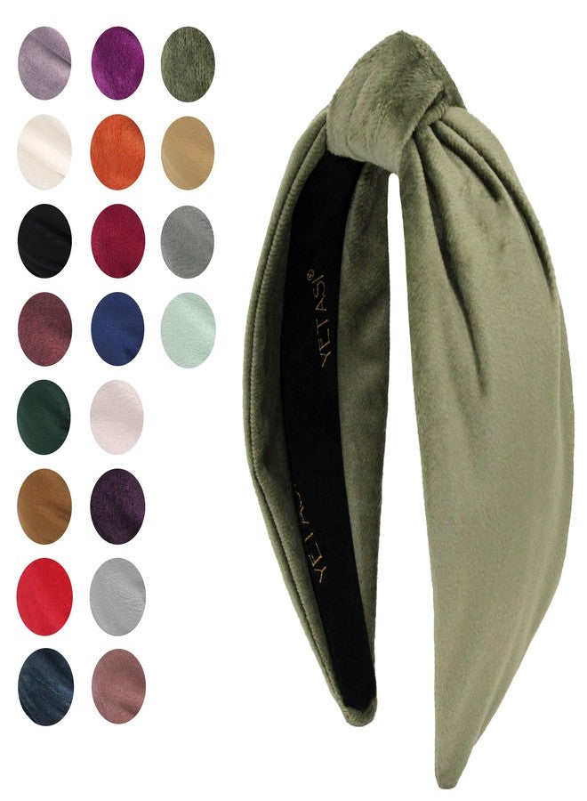 YETASI Sage Green Velvet Headbands for Women, Trendy Womens Headbands are Knotted Headband for Women's Hair, Cute Top Knot Fashion Designer Girls Head band - Image 2
