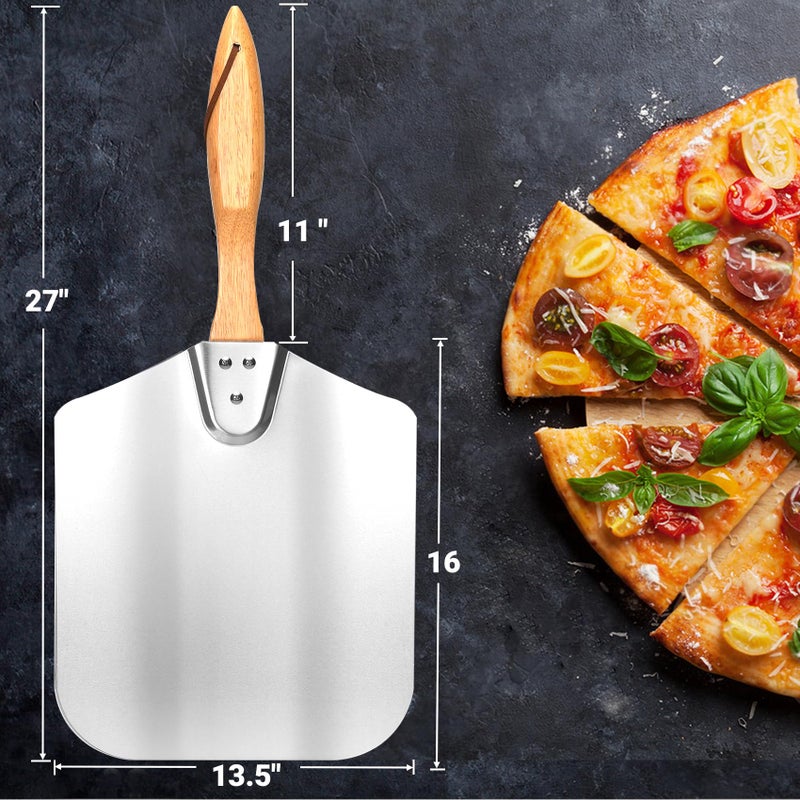 Skyflame Kitchen Supply Aluminum Pizza Peel with Wooden Handle 14-Inch x 16-Inch, Large Pizza Paddle for Baking Homemade Pizza Bread - Image 2