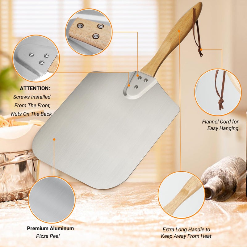 Skyflame Kitchen Supply Aluminum Pizza Peel with Wooden Handle 14-Inch x 16-Inch, Large Pizza Paddle for Baking Homemade Pizza Bread - Image 4