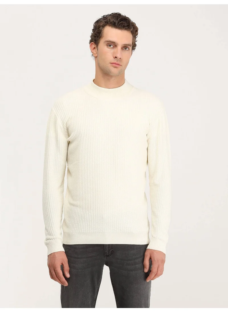 Kip Ecru Half Turtleneck Patterned Cotton Blend Sweater