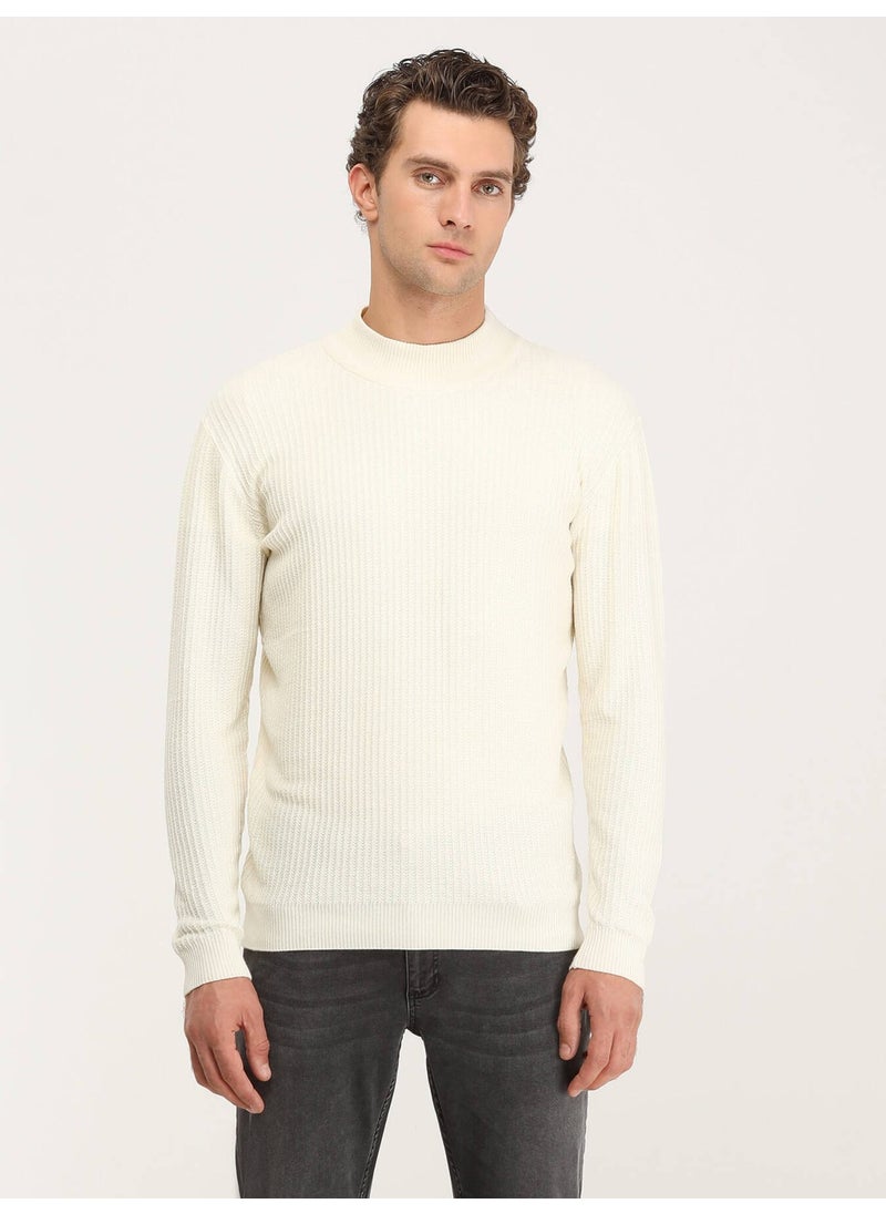 Kip - Ecru Half Turtleneck Patterned Cotton Blend Sweater - Image 1