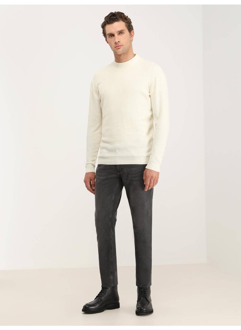 Kip - Ecru Half Turtleneck Patterned Cotton Blend Sweater - Image 1